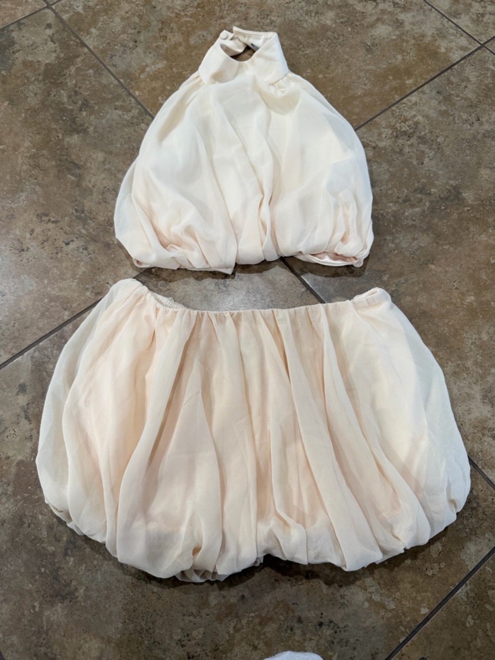 Women's Halter Crop Top and Bubble Skirt Set - Cream